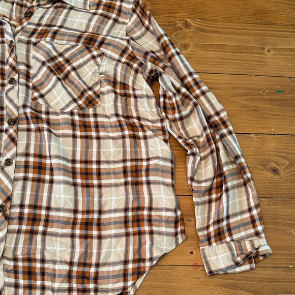 Terra & Sky Brown Plaid Button Down Shirt women’s 14w - Picture 3 of 12